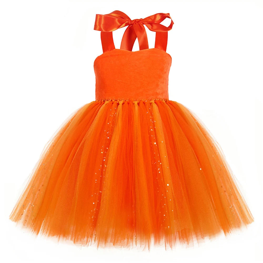 Meninas esquilo traje crianças laranja animal temático tule tutu vestido para meninas da criança halloween carnaval festa vestir-se roupas