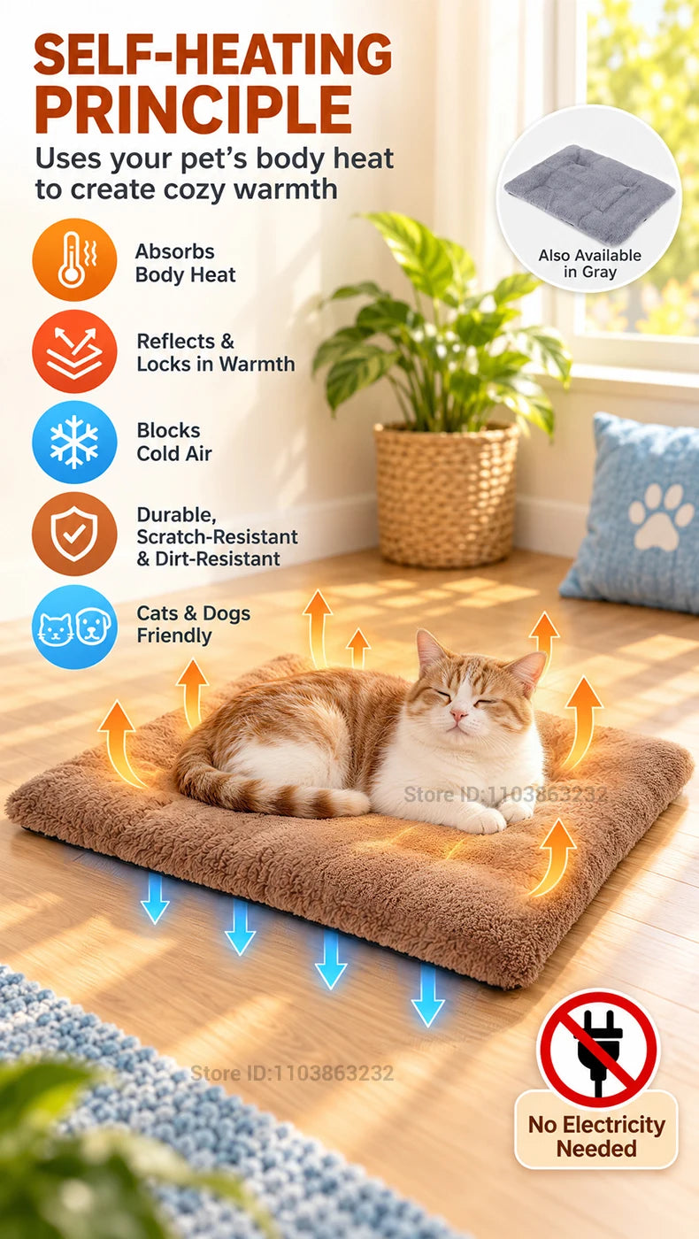 Tapete Auto-Aquecedor para Animais de Estimação: Material de Retenção de Calor de Cinco Camadas, Lavável e Antiderrapante, para Cães e Gatos de Pequeno a Médio Porte
