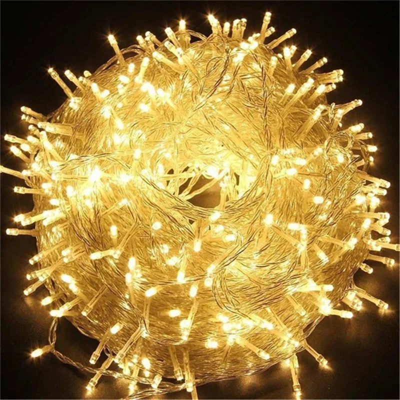 Luzes de corda LED ao ar livre para decoração de férias, luzes de Natal, guirlanda de casamento, 220V, UE, 20m, 10m