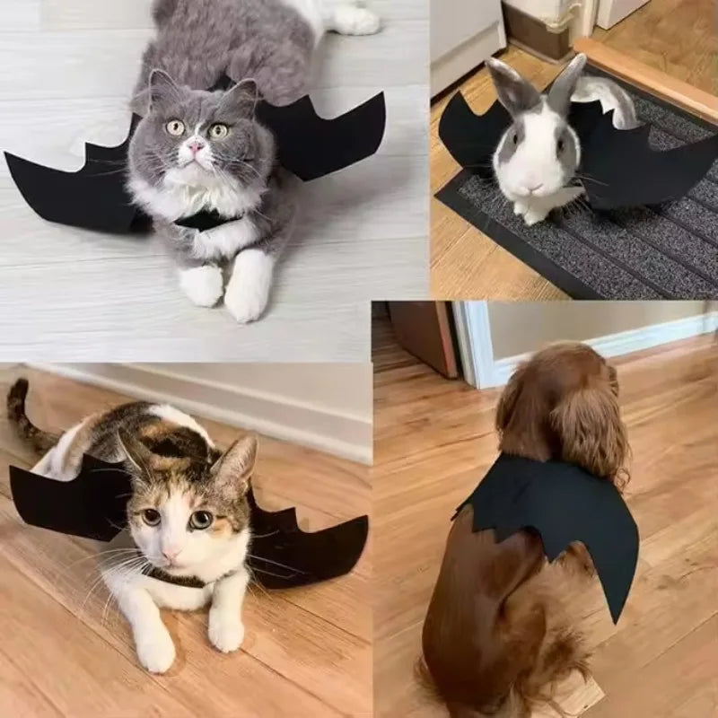 3×Conjunto de Decoração de Fantasia de Halloween para Gato de Estimação - Acessórios de Asas de Morcego, Coleira e Tiara, Fantasia Assustadora e Fofa para Festa de Halloween