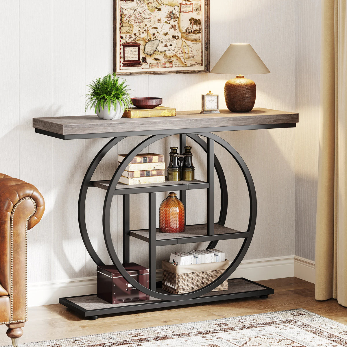 Industrial Entryway Console Mesa para Sala de Estar, Foyer Corredor Mesa para Entrada, 4-Tier Mesa, 41,3"