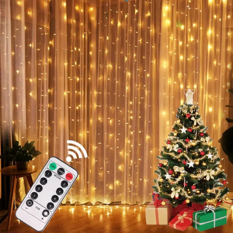 Luzes de Natal LED, Cortina de Luzes de Fada com 8 Modos, Controle Remoto USB, Decoração de Natal para Casa, Lâmpada de Ano Novo