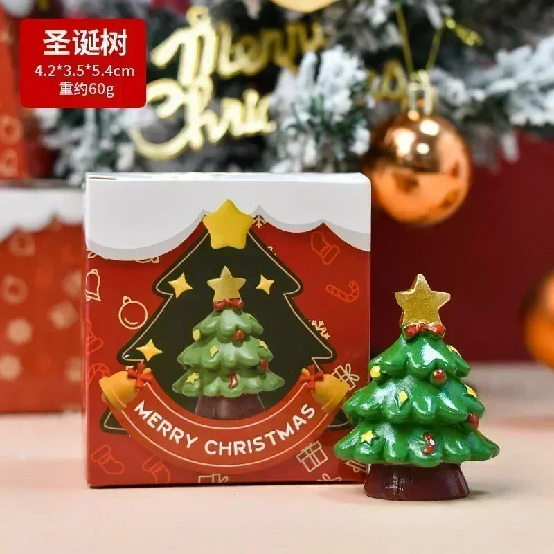 Série de natal artesanato resina animal festa criativa mini árvore de natal velha menina crianças bonito presente decoração para casa suprimentos decoração