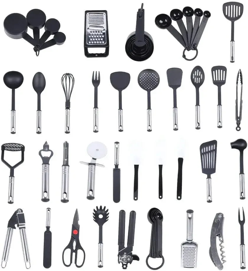 40 pçs utensílios de cozinha de aço inoxidável conjunto de utensílios de cozinha de náilon para cozinha cozimento mistura cozinha cozinhar