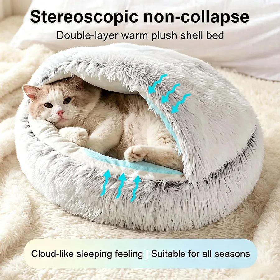 Camas aconchegantes para gatos, colchão para cães, cama quente e macia de pelúcia para animais de estimação, em formato de concha, semi-fechada, ninhos para dormir para gatos, para cães pequenos e gatinhos