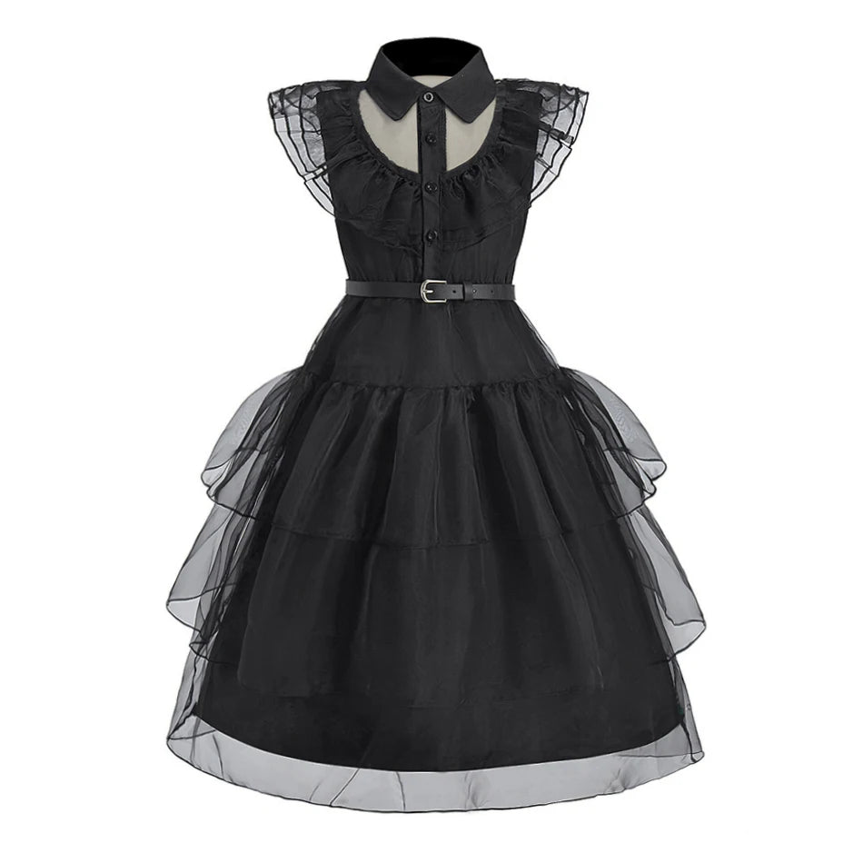 Fantasia Infantil para Meninas, Vestido de Princesa Bruxa Negra, Vestido para Festas e Jantares, Roupa de Dança para Meninas no Halloween