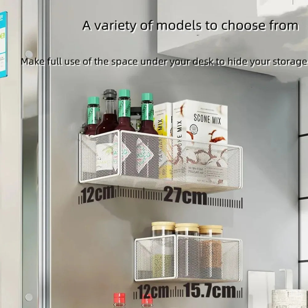Prateleira Magnética de Metal para Refrigerador, Multifuncional, Sem Furos, Suporte Quadrado Durável para Armazenamento na Cozinha
