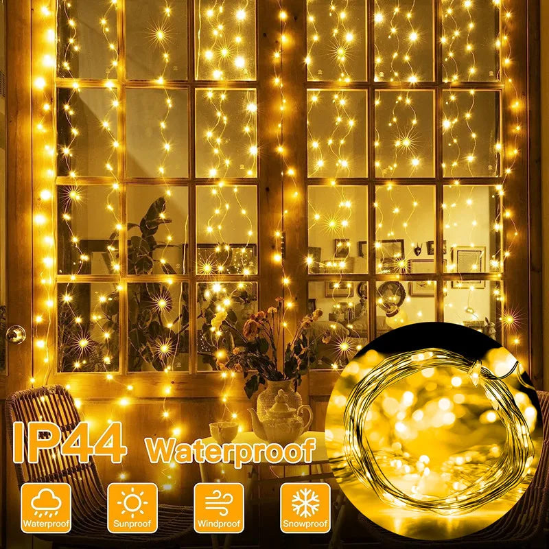 Luzes de natal led luzes de cortina de fadas 8 modo remoto usb festão decoração de natal para casa férias lâmpada de ano novo