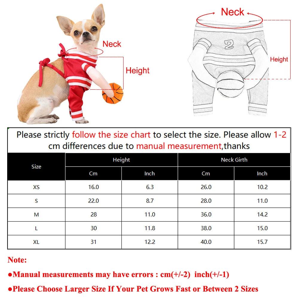 Fantasia de Basquete para Pets de Halloween com Bola 3D, Roupa Divertida de Cosplay Esportivo para Cães Pequenos e Médios, Vestuário para Pug, Sessões de Fotos e Brincadeiras
