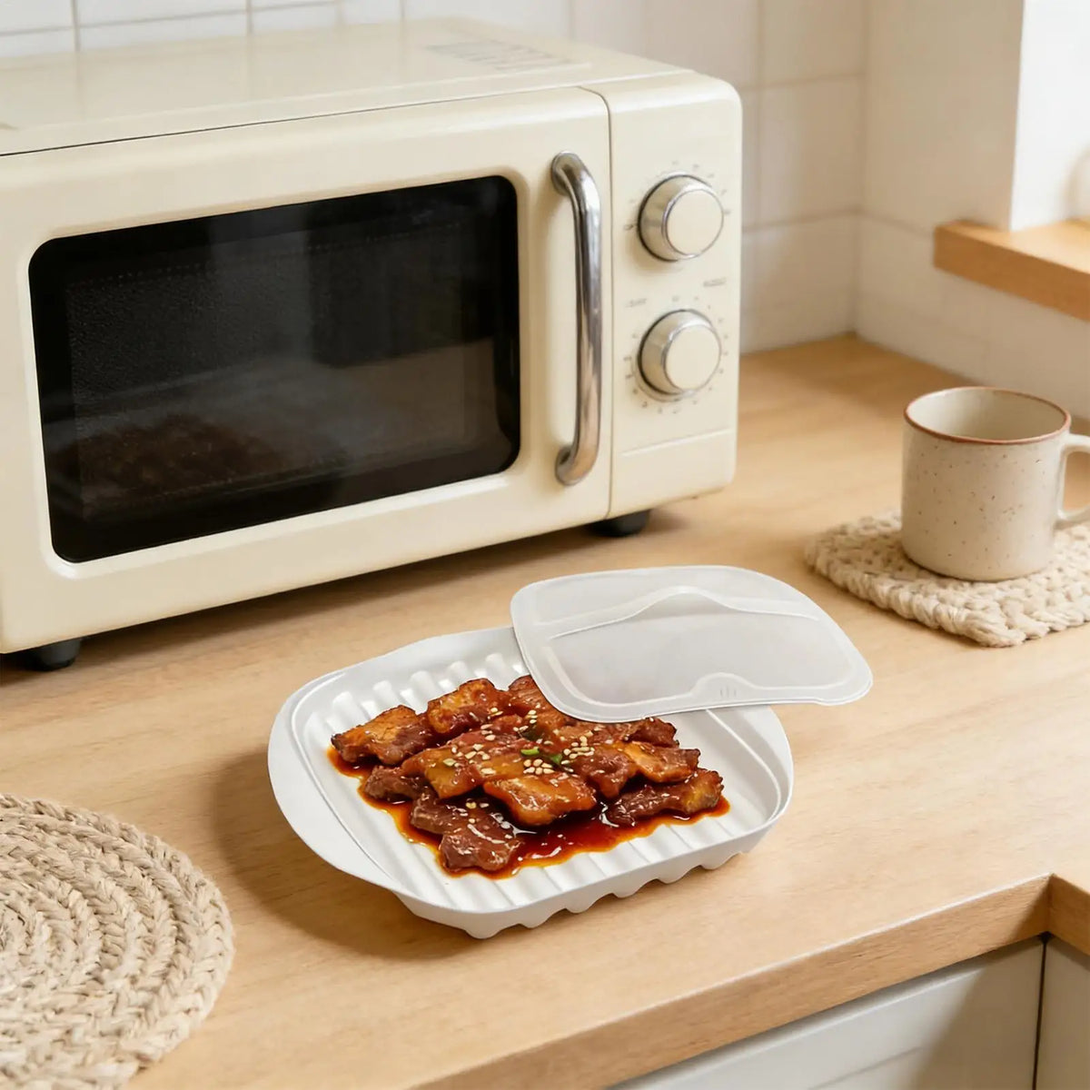 Assadeira para bacon no micro-ondas com tampa, panela para cozinhar bacon no micro-ondas, assadeira para micro-ondas, utensílio de cozinha, adequada para bacon, pizza, assados.