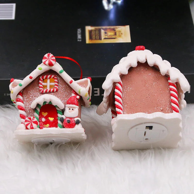 Tema de natal led pingente boneco de neve gengibre papai noel luz casa cerâmica macia pendurado árvore casa decoração festa de ano novo