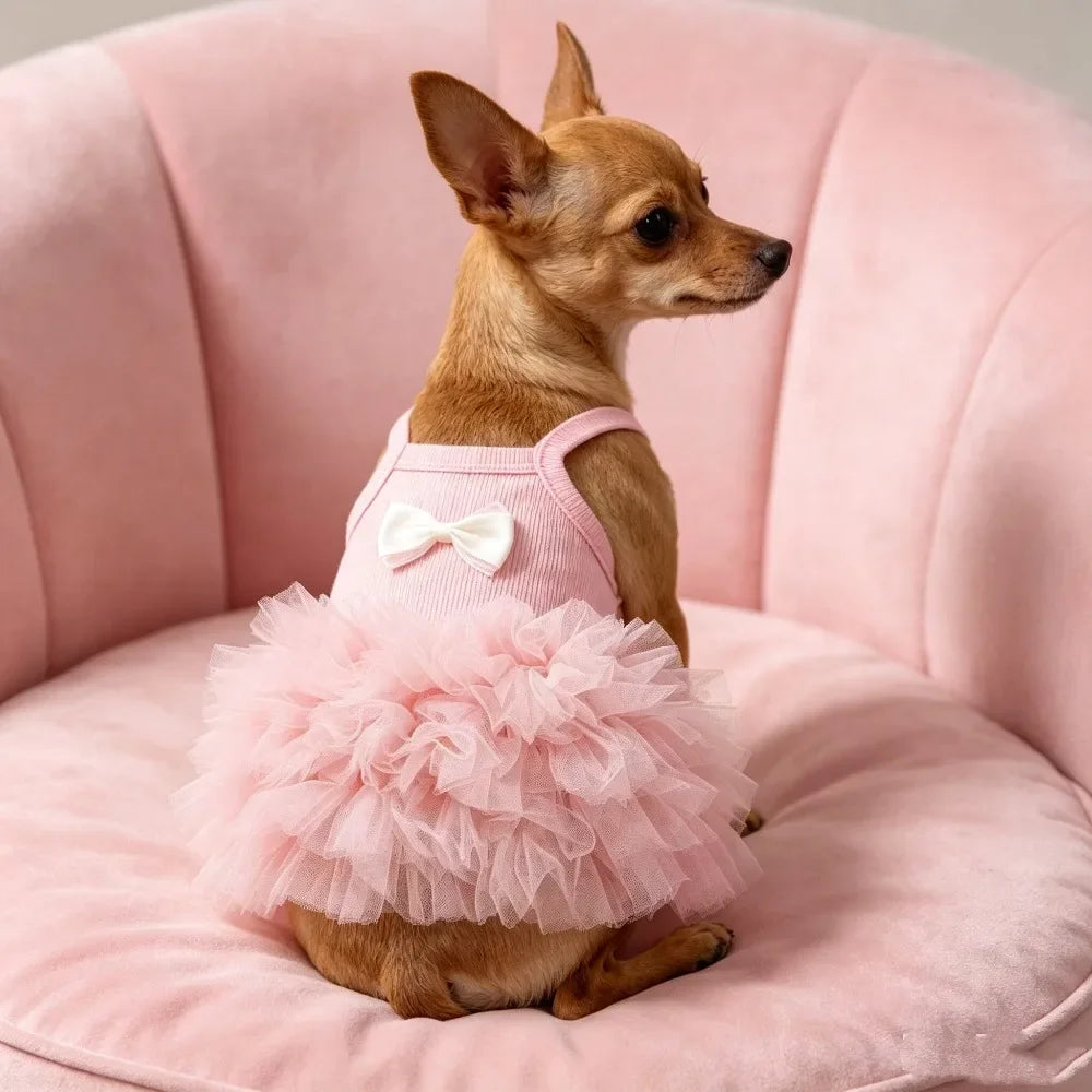 1PC Vestido Tutu Rosa Fofo para Cães com Laço, Saia de Tule Respirável para Animais de Estimação, para Cães e Gatos Pequenos