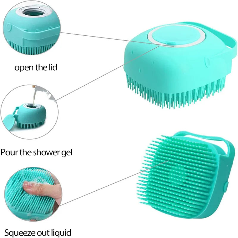 Escova de banho para animais de estimação, massageador de silicone macio, gel de banho, ferramentas limpas, pente, limpeza de cães e gatos, suprimentos de limpeza