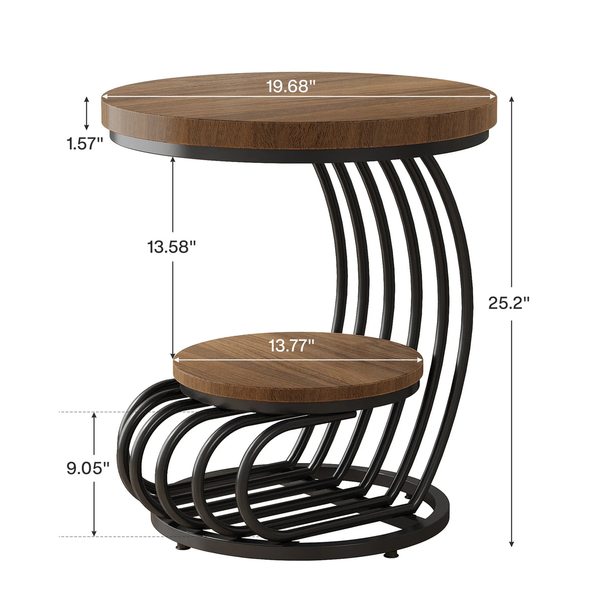Mesa Redonda Dourada com Prateleira De Armazenamento, Mesa Lateral De Mármore Falso, Cabeceira Branca Moderna, 2 Camadas De Tribos
