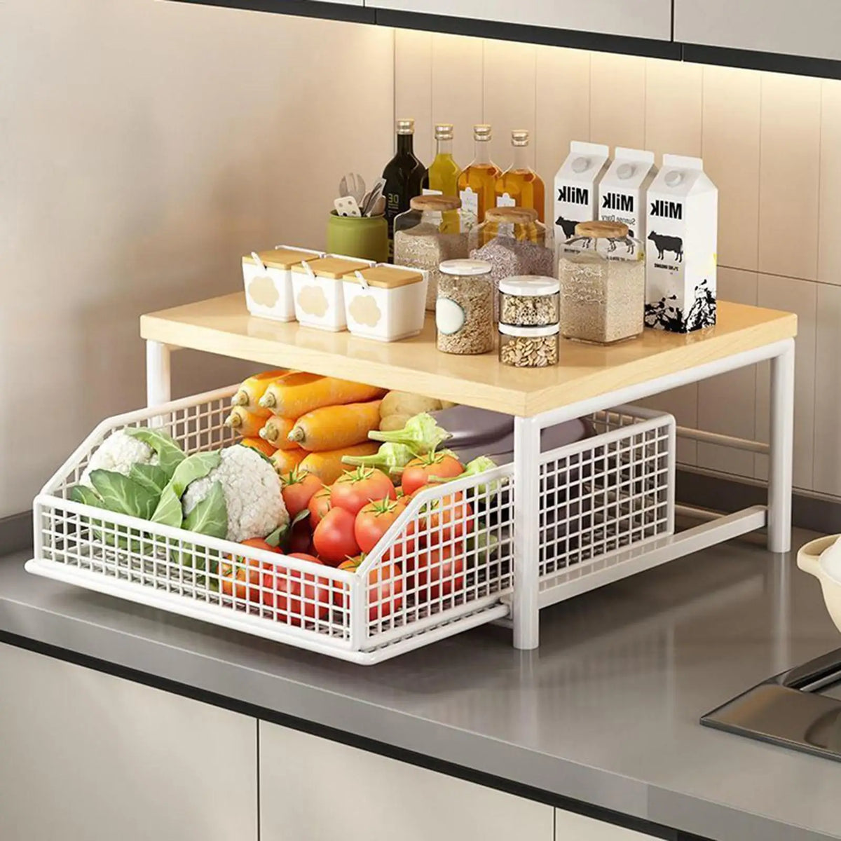 Organizador de bancada de cozinha, prateleira multiuso para micro-ondas, temperos, máquina de café e impressora, acessórios de cozinha