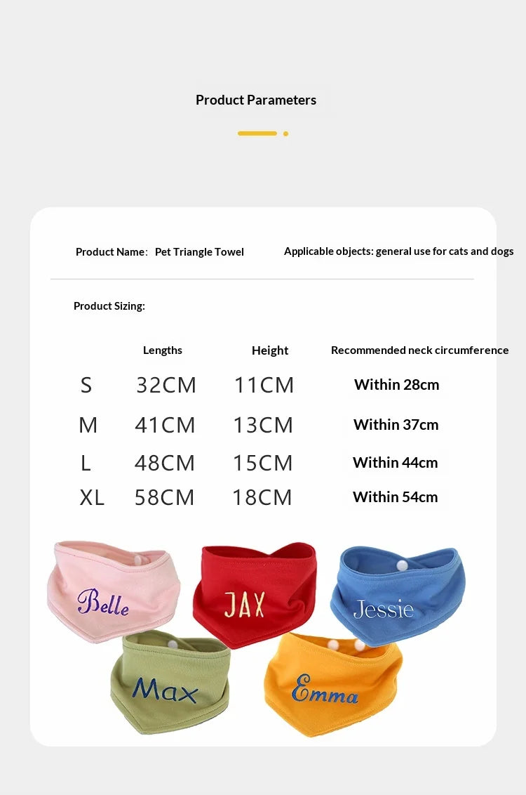 Bandana Personalizada Bordada para Cães, Lenço Triangular Ajustável Multicolorido Anti-Saliva para Pets