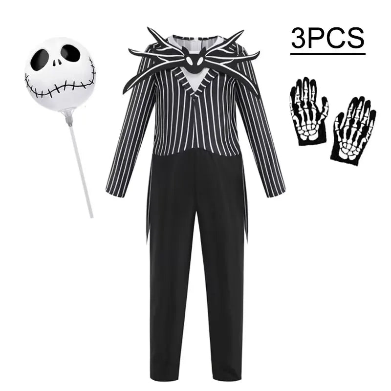 Fantasia infantil de Jack Skellington, fantasia de pesadelo antes do natal, roupa listrada para meninos, conjunto de fantasia para festa de Halloween