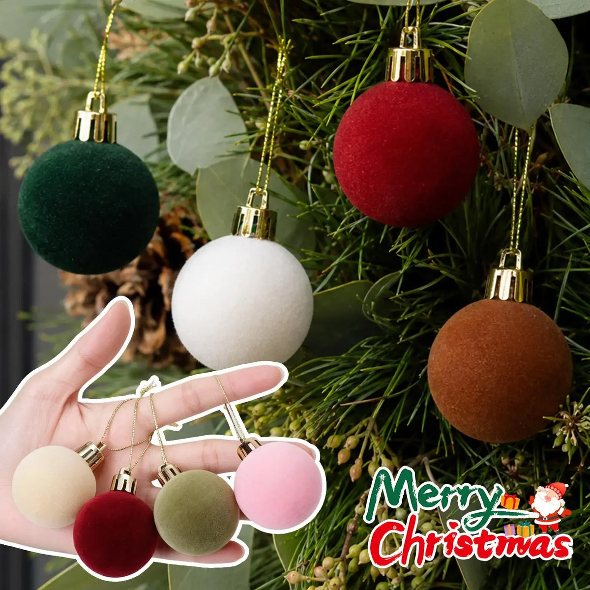 Bolas de Natal Flocadas, Enfeites para Árvore de Natal, Pingentes, Guirlanda de Natal, Decoração com Bolas de Veludo, Suprimentos DIY para Festas em Casa