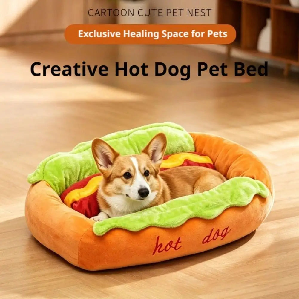 Cama para Animais de Estimação em Formato de Cachorro-Quente, Almofada Macia de Fibra para Cães e Gatos, Casa Quente para Filhotes, Camas Removíveis e Laváveis para Cães e Gatos