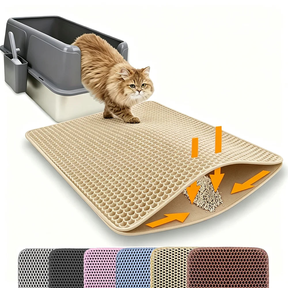 Tapete de areia para gatos, camada dupla, antiderrapante, grande, caixa de areia para animais de estimação, resistente ao desgaste, à prova d'água, antiderrapante, tapete de areia para gatos
