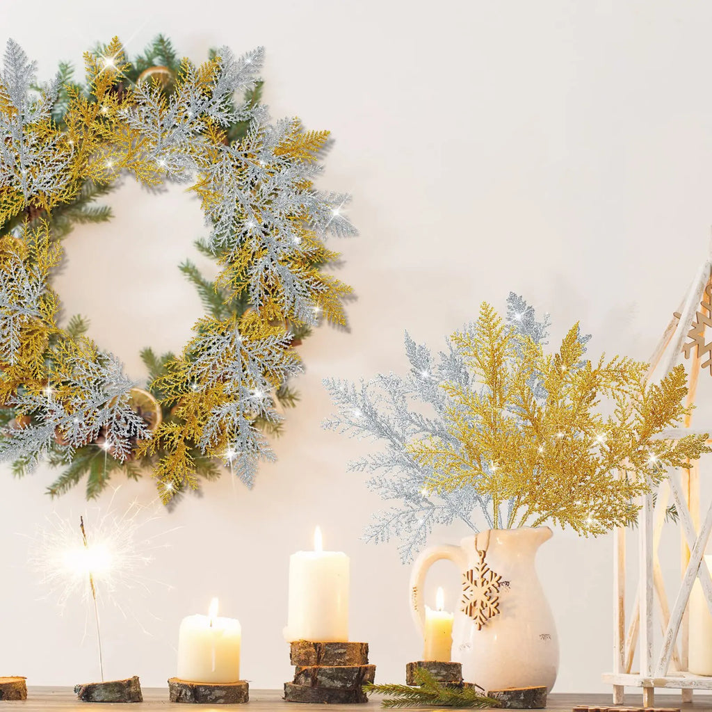 Decoração de natal glitter ramos bagas buquê de flores artificiais enfeites de árvore de natal para casa ano novo 2025 navidad