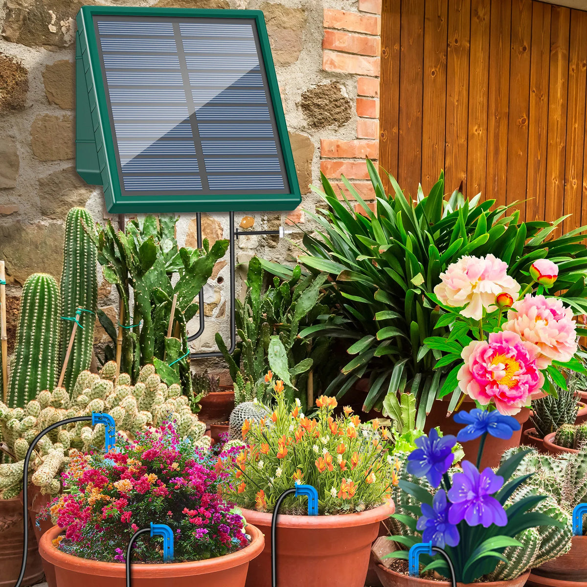 Sistema de irrigação solar, sistema de rega automático com 300 programas de rega, kit de rega para jardim com mangueira de 10m e 10 pontas de gotejamento, etc., adequado para vegetais/plantas em vasos/árvores frutíferas