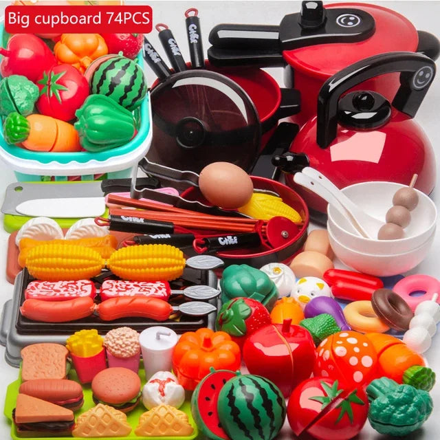 Conjunto de brinquedos de cozinha para crianças menina cozinhar bebê corte frutas cozinhar utensílios de cozinha simulação educação fingir jogar