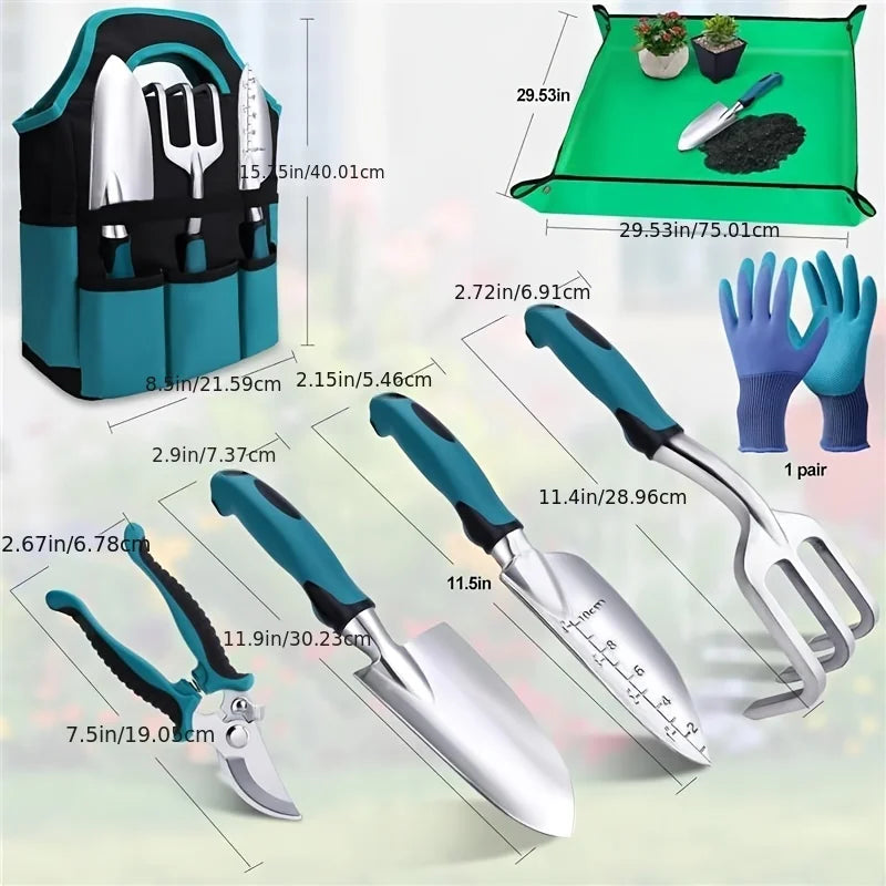 Conjunto de 7 Peças de Ferramentas de Jardinagem em Metal Durável com Aço Inoxidável Resistente à Ferrugem e Liga de Alumínio, Adequado para Cuidados com a Jardinagem