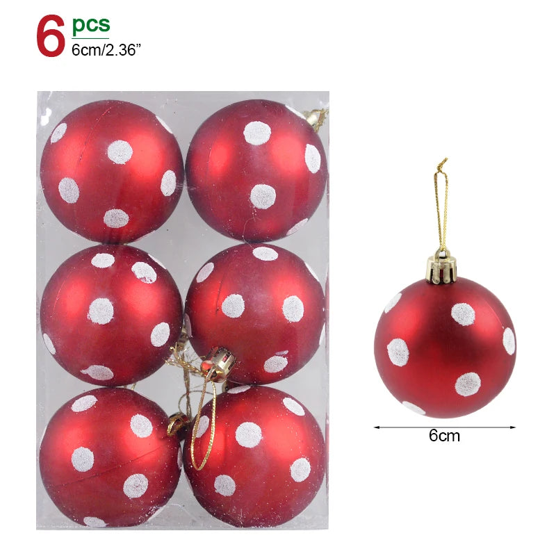 6 Peças/caixa Bolas de Natal de 6cm Enfeites Pendentes para Árvore de Natal Decorações de Natal para Casa 2026 Presente de Ano Novo