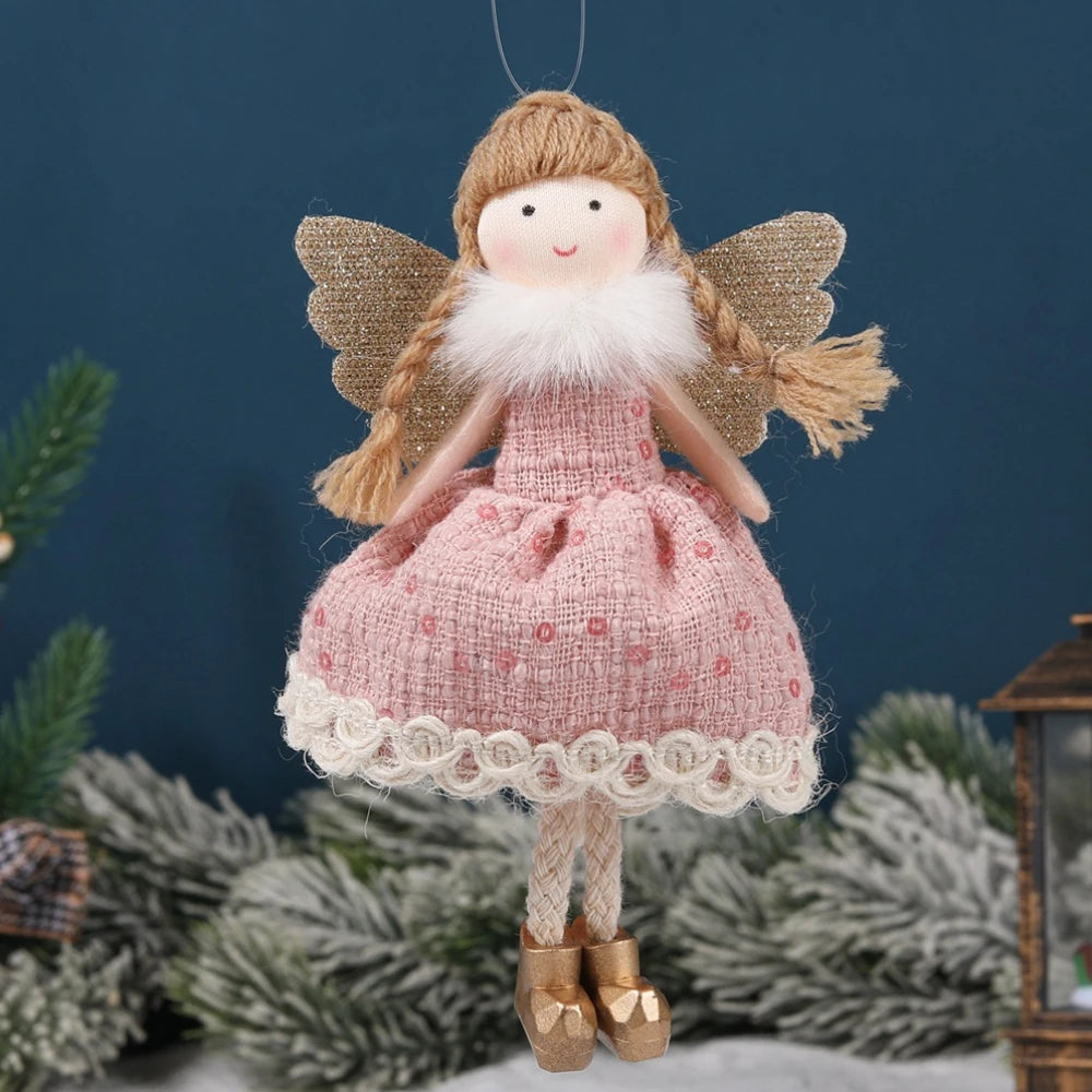 Natal Pendurado Malha Sequin Saia, Anjo Xmas Árvore Pingente Enfeites, Decoração de Casa, Noel, Presentes, 2022