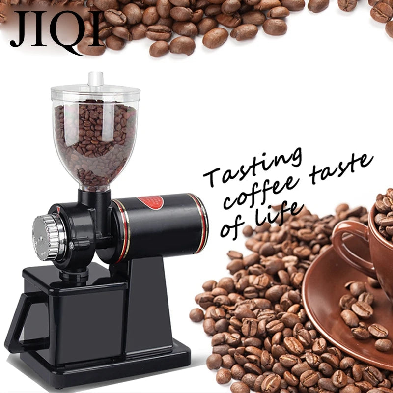 JIQI-Máquina Elétrica Moedor De Café, Máquina De Moer, Espessura Ajustável, Moinho De Feijão, Rebarras Planas, 220V, 110V, UE, US