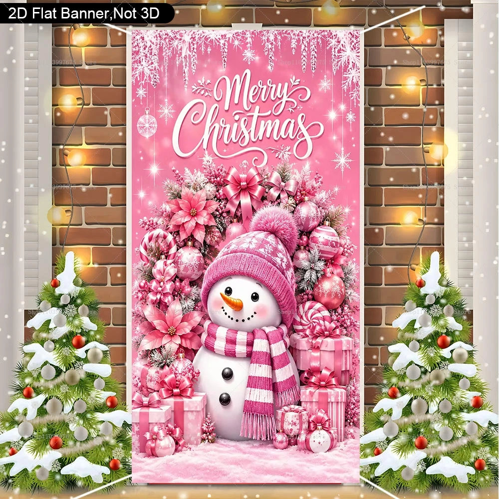Capa de Porta de Natal com Design de Papai Noel, Rena, Árvore de Natal e Boneco de Neve, Banner Fotográfico, Decorações de Férias de Inverno, Capa de Porta Feliz Natal