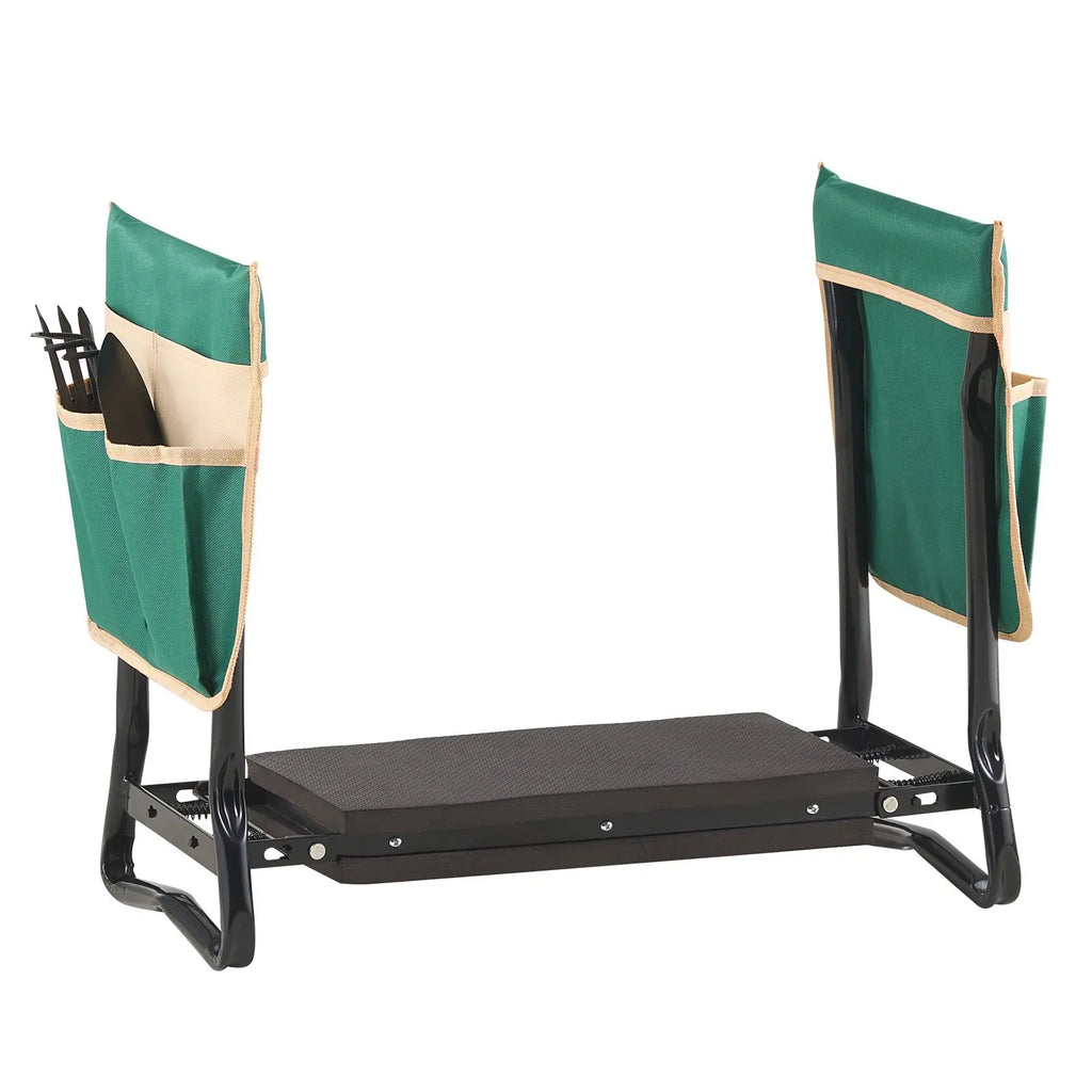 "Garden Tools Accessories Heavy Duty Folding Garden Kneeling Stool with 8 in Wide Kneeling Pad & 2 Tool Bags"