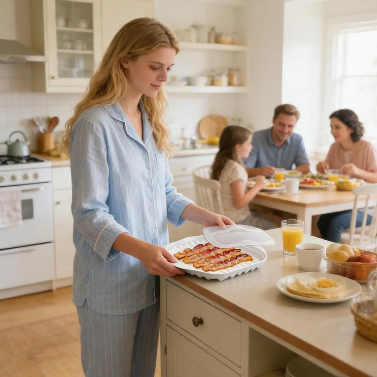 Assadeira para bacon no micro-ondas com tampa, panela para cozinhar bacon no micro-ondas, assadeira para micro-ondas, utensílio de cozinha, adequada para bacon, pizza, assados.