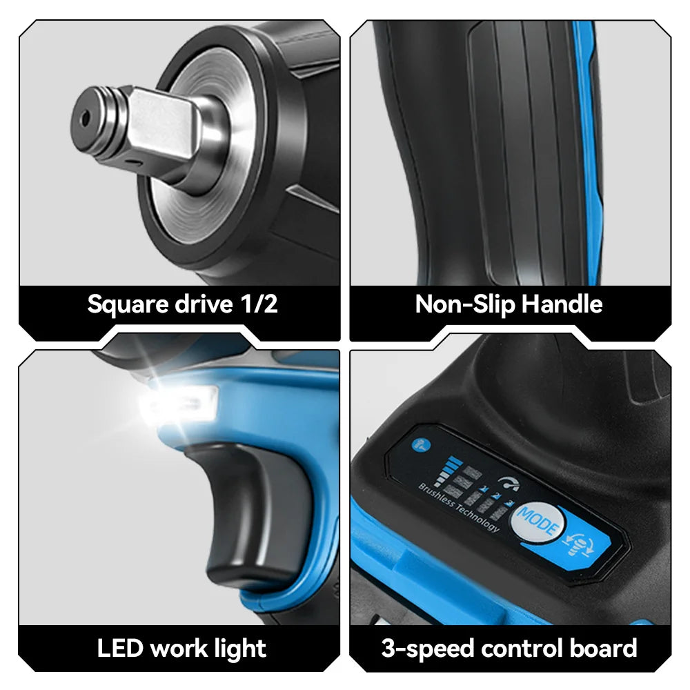 Onevan 1800n.m chave elétrica sem escova 1/2 polegada chave de impacto sem fio chave de fenda ferramenta reparo do carro para makita 18v bateria pino