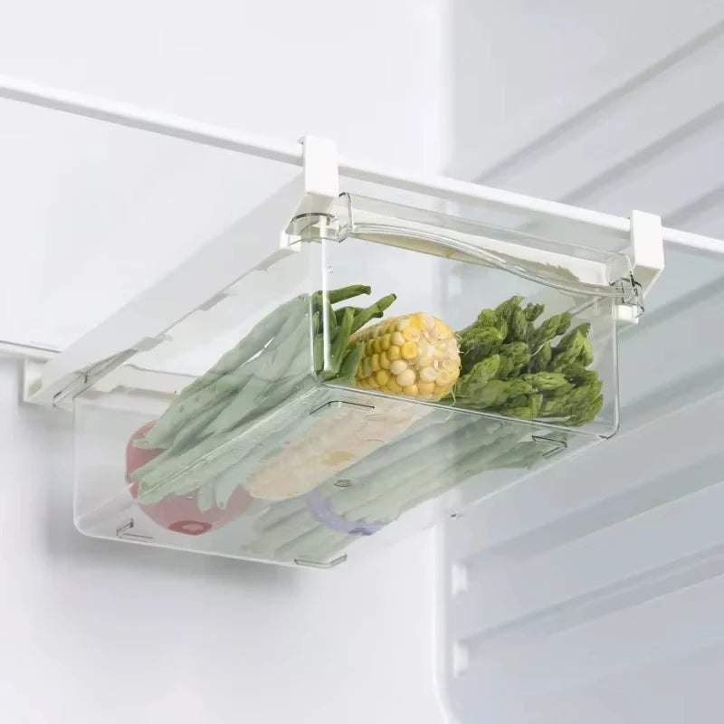 Organizador de geladeira, ovo de frutas, rack de armazenamento sob a prateleira, caixa de gaveta de geladeira, organizador de cozinha para manter fresco