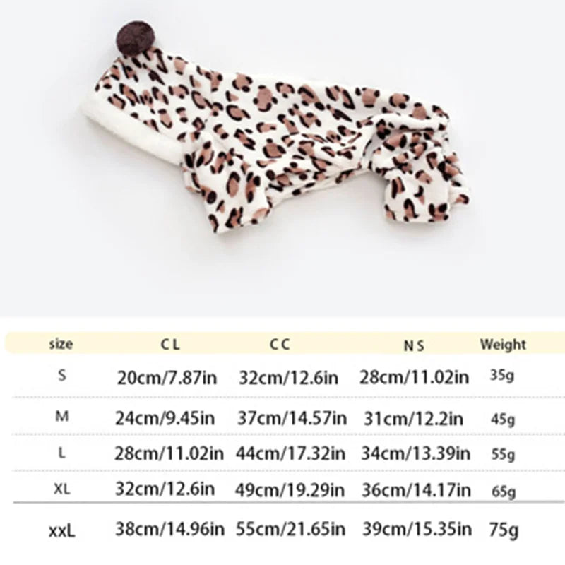 Outono e inverno roupas para animais de estimação roupa de lã coral roupas para cães de pelúcia estampa de leopardo casaco de quatro pernas para cães