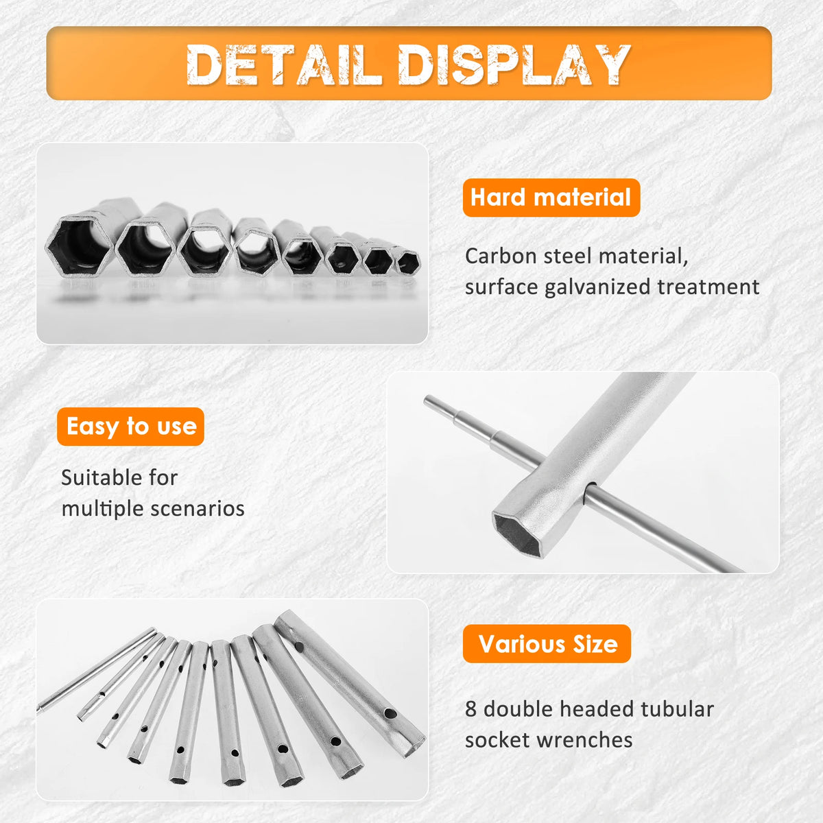Conjunto de chave de soquete para válvula de chuveiro, 9/10 peças, aço carbono, encanador, chave tubular de ponta dupla para remoção de velas de ignição