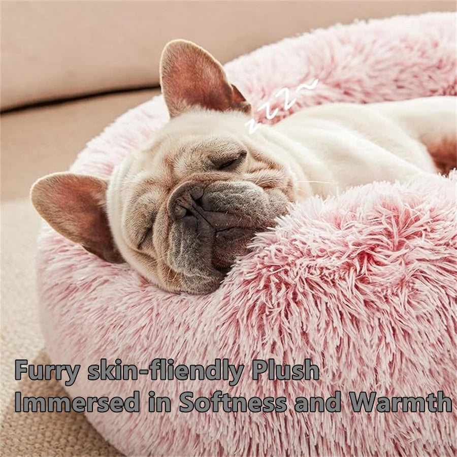 Cama Macia para Gatos e Cães, Almofada de Pelúcia Quente de Pelo Sintético, Cama Redonda Confortável em Formato de Rosquinha, Lavável para Cães e Gatos de Pequeno e Médio Porte