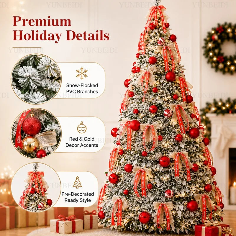Árvore de Natal Dobrável com Luzes LED e Enfeites, Árvore de Natal Integrada de Alta Qualidade de 120cm a 180cm, Decoração para Festa de Natal em Família