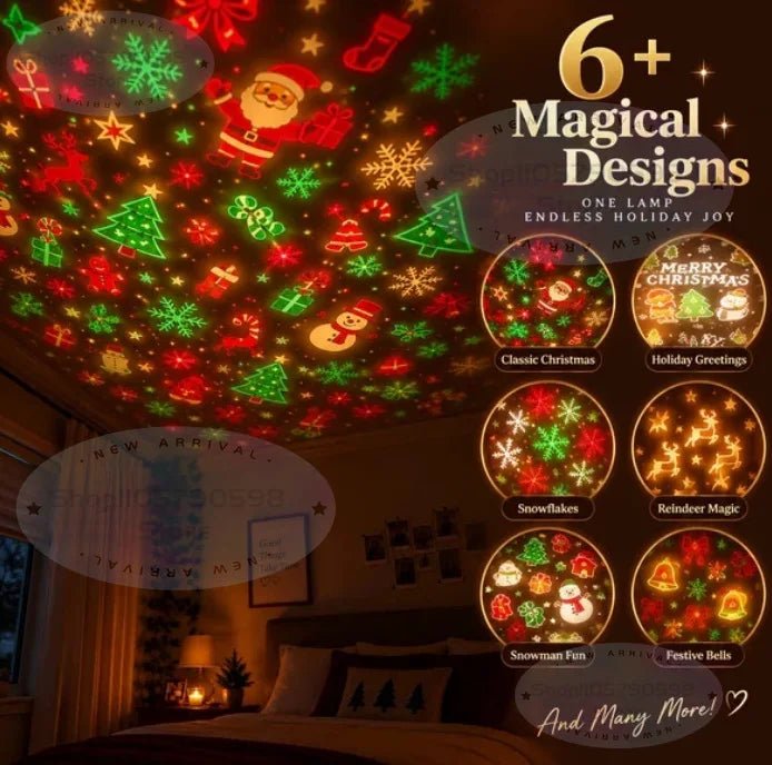Luz de Natal com Projetor, Luz Noturna de Natal Alimentada por USB com Mais de 6 Padrões Festivos, Luminária de Árvore Flexível para Decoração de Festas