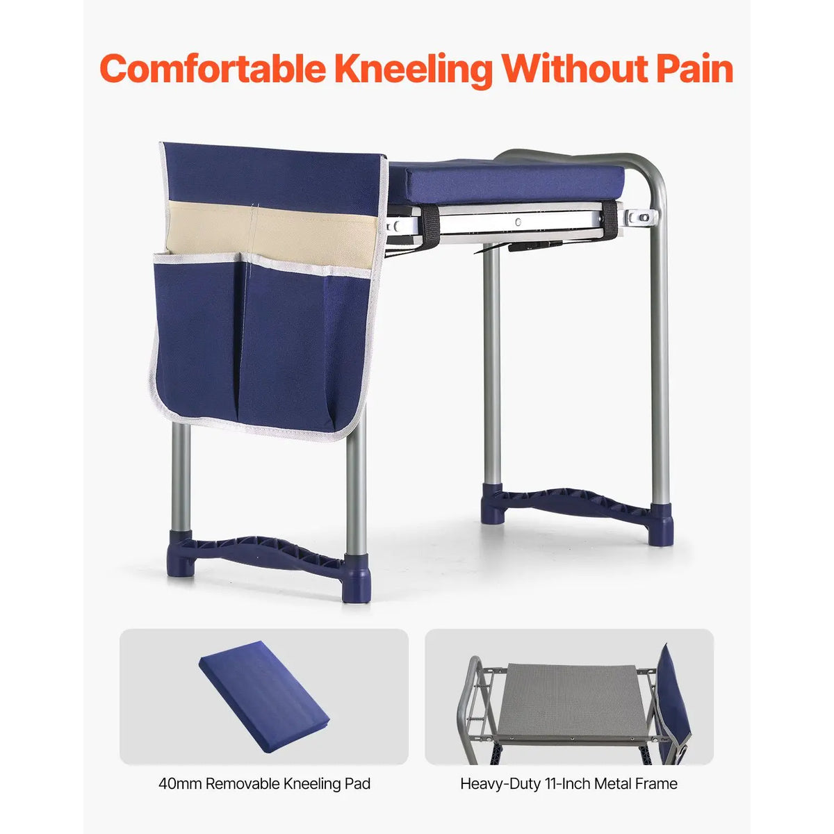 Heavy Duty 11 in Wide Thick Garden Kneeler Seat Folding Garden Stool with 1 Tool Bag Garden Tools Accessory