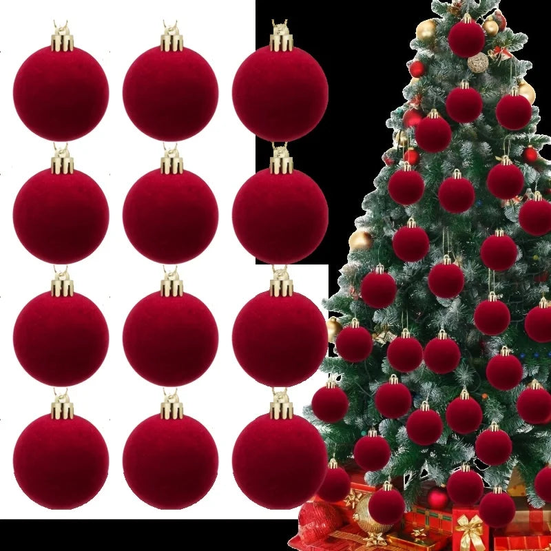 Ornamentos de bola de natal de veludo vermelho bola de natal decoração árvore de natal pendurado bola flocada pingente