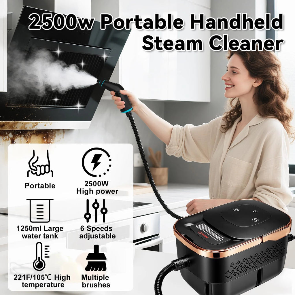 Limpador a vapor portátil de alta temperatura de 2500W para limpeza de ar condicionado, exaustor de cozinha, carro, piso e muito mais.
