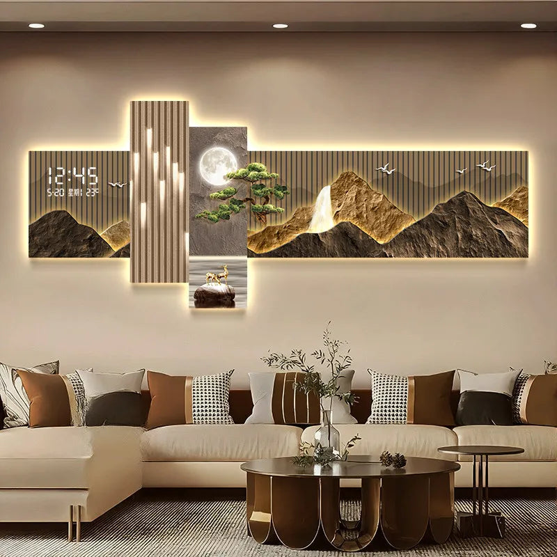 Pintura Decorativa LED Moderna para Sala de Estar, Decoração de Casa, Relógio Eletrônico, Pintura de Parede para Corredor, Quarto e Fundo de Sofá