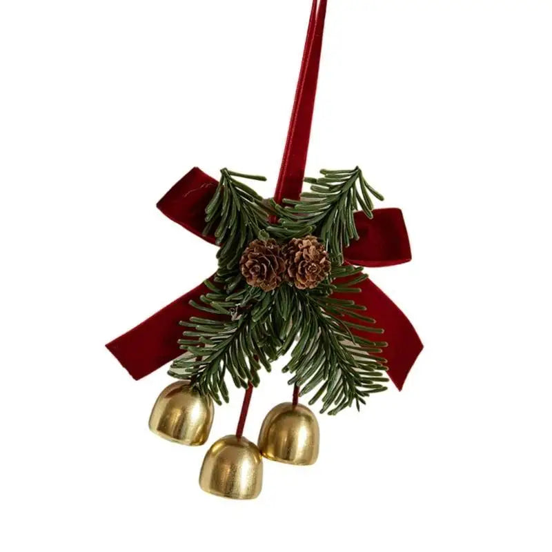 E8bd veludos bowknot pinha sinos árvore pendurado ornamento decoração para casa