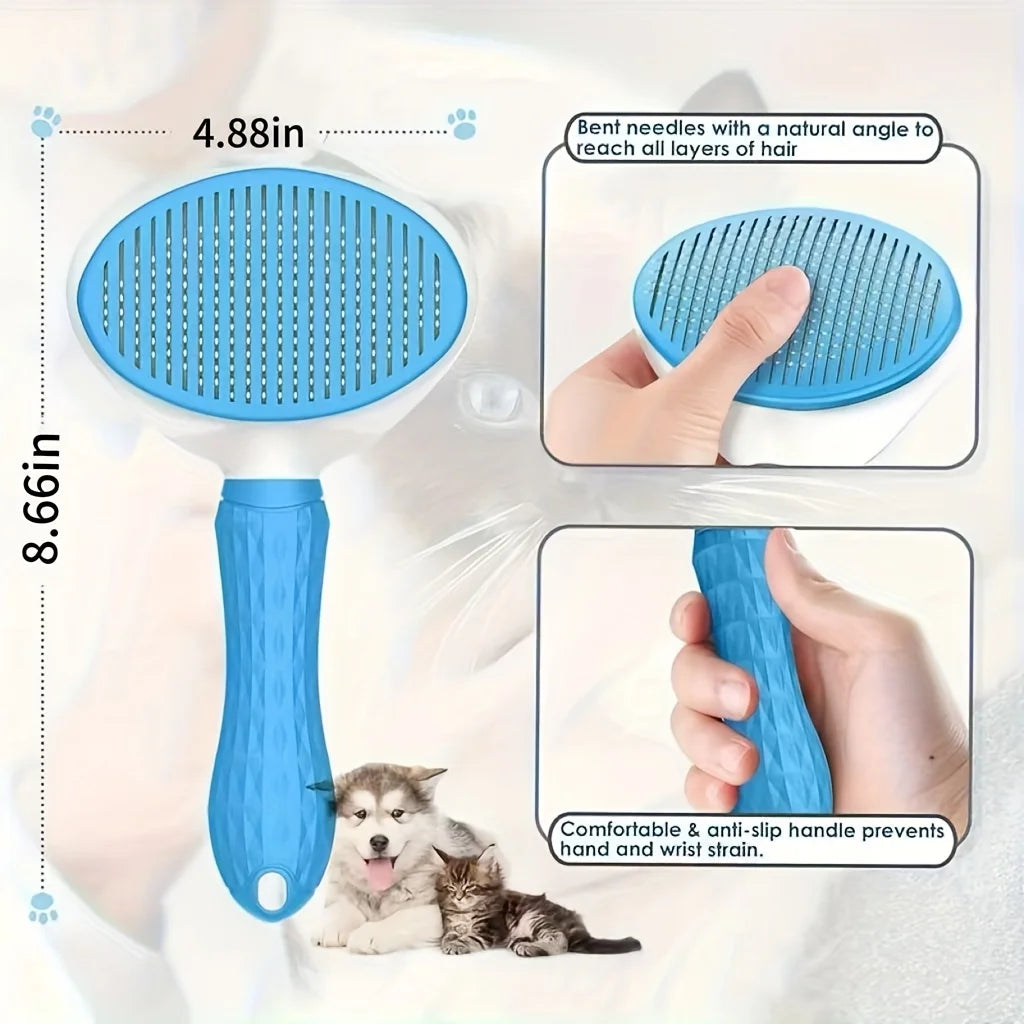 Escova para Remoção de Pelos de Gatos e Cães com Mecanismo de Um Toque - Pente de Higiene para Animais de Estimação de Alta Resistência
