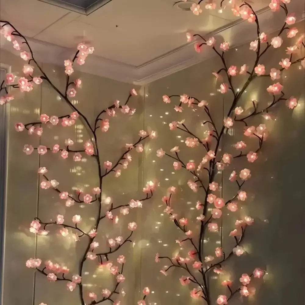Cereja led ramo de árvore luzes para parede flor de cerejeira salgueiro videira galho decoração guirlanda decorações de natal porta de parede interior casa