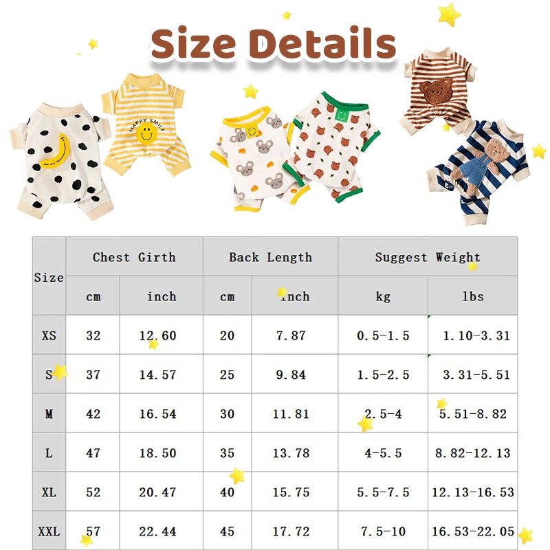 Roupas para cães de estimação listrado sorriso impressão macacões chihuahua doce pijamas filhote de cachorro gato quente pijamas outono traje para animais de estimação poodle maltes