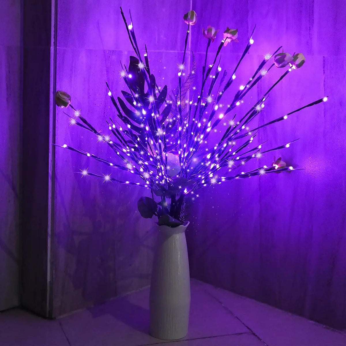 Led ramo de árvore de natal luzes a pilhas dobrável galho ramo luzes para casa interior vaso decoração do festival do feriado - Kasa & Pet